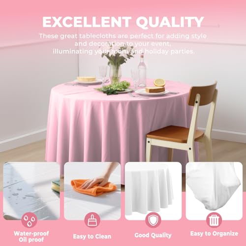 10-Pack 84-Inch Round Disposable Plastic Tablecloths - Pink Party Covers