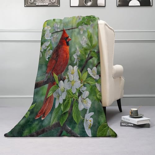 80x60 Inch Flannel Plush Throw Blanket - Cozy Cardinal & Flowers Design - Soft & Warm Home Decor