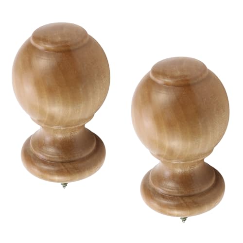 Wooden Curtain Rod Finials, 1.14-Inch Inner Diameter Ball End Caps, 2 Pack