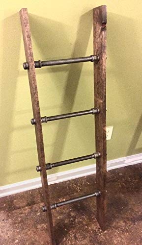 Rustic Industrial Pipe and Wood Blanket Ladder - 48-Inch Decorative Quilt Rack