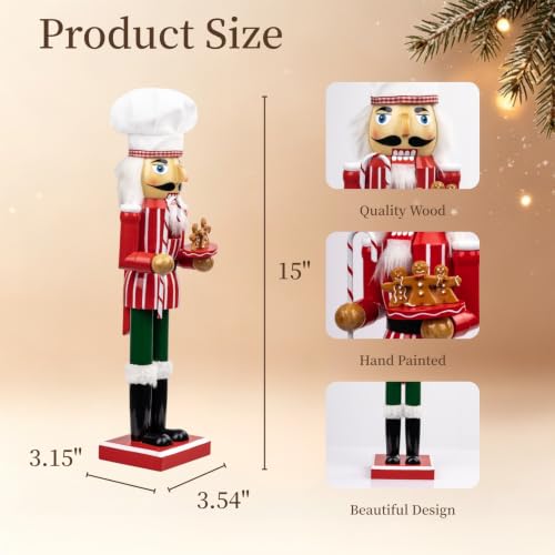 SunArtHome 15-inch Gingerbread Chef Nutcracker Decor for Christmas