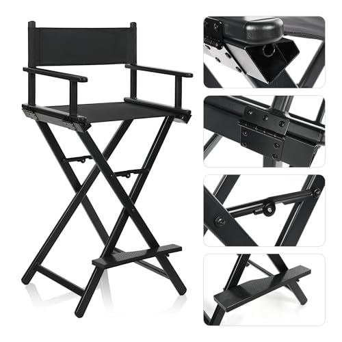 30-Inch Portable Aluminum Makeup Director's Chair, Foldable Artist Chair