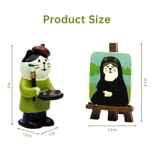 Mini Artist Cat Figurine Set with Easel, Resin Desk Decor