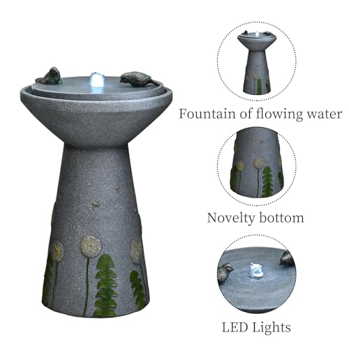 30.7" Outdoor Floor-Standing Water Fountain with LED Lights & Bird Motif