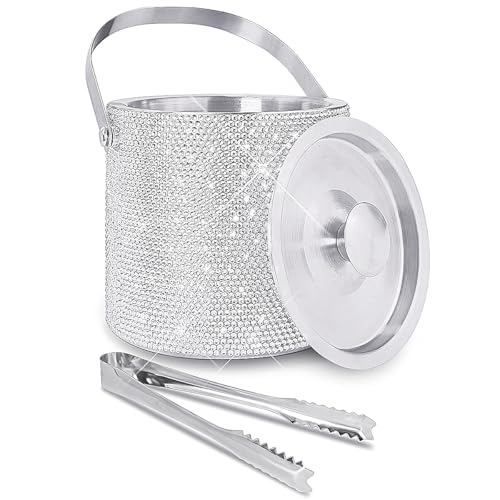 Bling Double Walled Stainless Steel Ice Bucket with Lid & Tongs - 2L Insulated Bar Cooler
