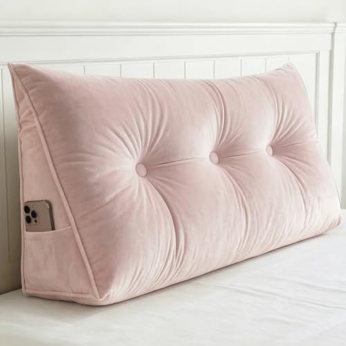 Wedge Headboard Pillow for Back Support with Removable Velvet Cover