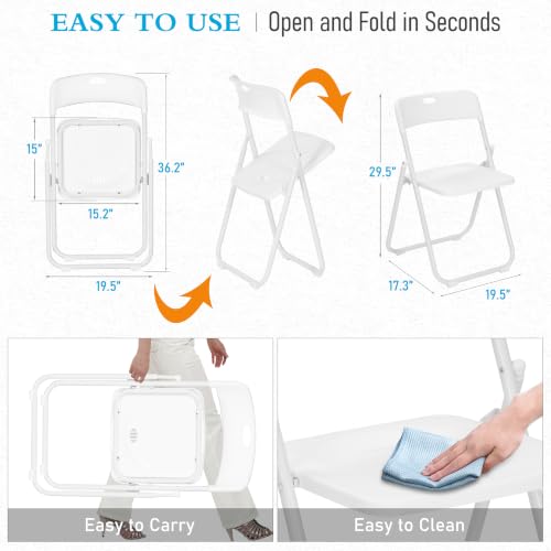 10-Pack White Folding Chairs, Lightweight Steel Frame Portable Event Seating