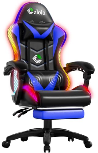 Ergonomic RGB Gaming Chair with Lumbar Massager, Footrest, and Recliner