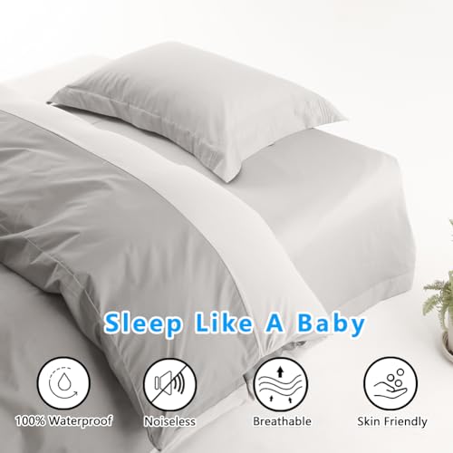 Waterproof Twin Duvet Protector Cover - Gray, Reversible for Pets & Incontinence