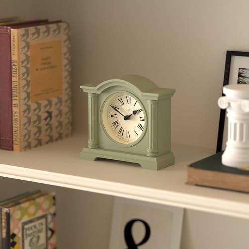 Sage Green Arched Mantel Clock - Classic Small Desk and Shelf Clock