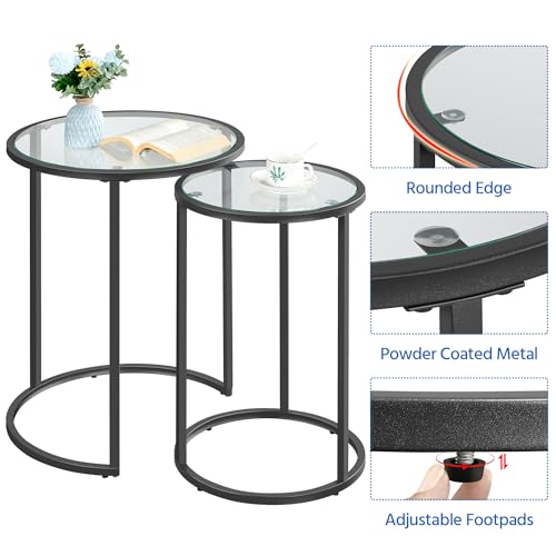 2-Piece Round Nesting Side Table Set with Tempered Glass Top