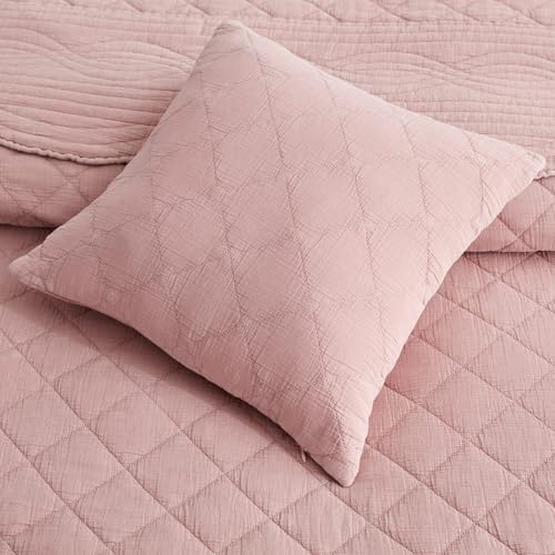 Oversized King Bedspread Set - Washed Cotton, Misty Rose, 5-Piece
