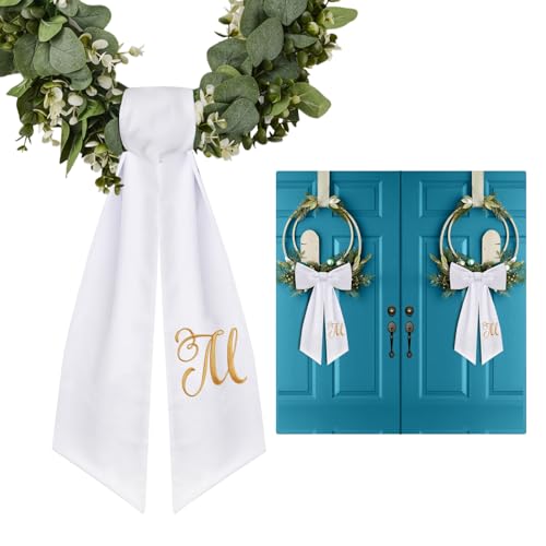 2-Pack Monogrammed Wreath Sash with Gold Letter M Embroidery