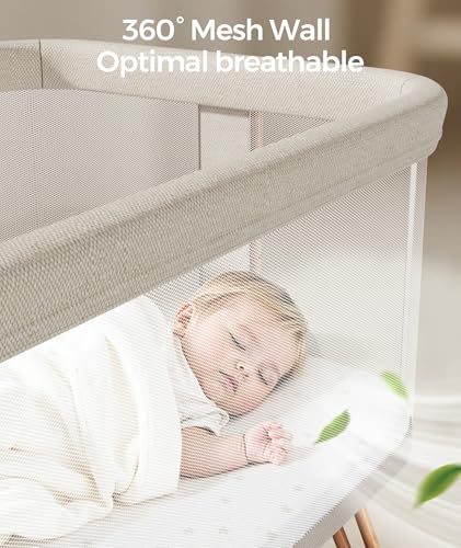 3-in-1 Bedside Sleeper Baby Bassinet - 7 Height Adjustable Crib with Wheels