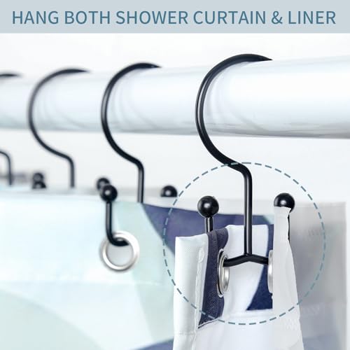 Goowin Double Glide Rust Proof Black Shower Curtain Hooks, 12 Pack