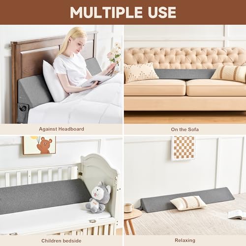 Queen Bed Wedge Pillow - High-Density Foam Gap Filler (60"x6"x10") - Grey