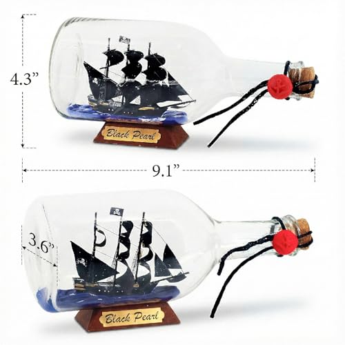 9-Inch Ship in a Bottle Nautical Model - Handcrafted Pirate Ship Decor