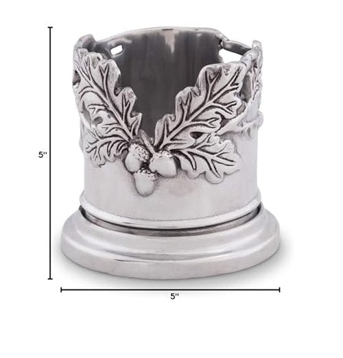 Arthur Court Sand Cast Aluminum Forest Oak Leaf Wine Bottle Coaster Sand Casted Artisan Metal 6 inch Diameter 4 inch Tall
