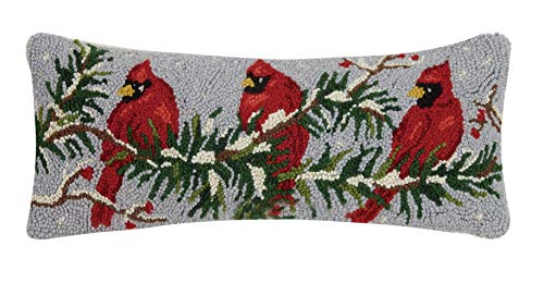 Cardinal Trio Hooked Christmas Throw Pillow – 8 x 20, Peking Handicraft