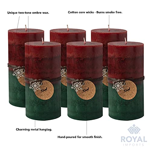 Christmas Candles Set - Red Green Ombre Pillar Candles 6 Pack - 6 Inches