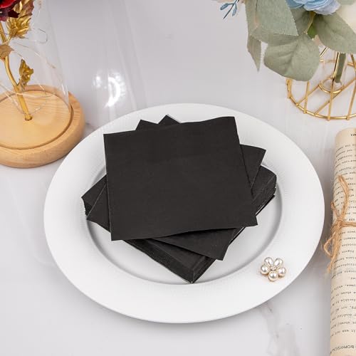 FLOWERCAT Black Cocktail Napkins 100-Count 2-Ply Disposable 10x10 Inches for Parties