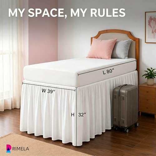 White Twin XL Dorm Bed Skirt - 32 Inch Drop with Split Corners