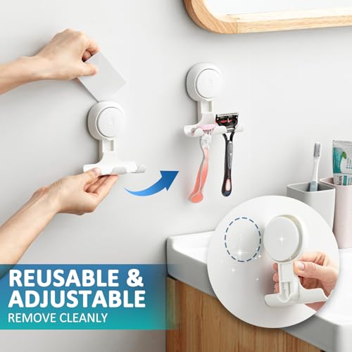 2-Pack Powerful Suction Cup Razor Holder for Shower - No Drill Wall Mount