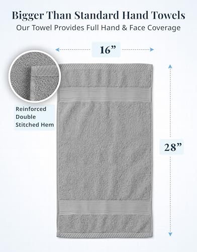 100% Cotton Hand Towels - 4 Pack Soft & Absorbent Grey Bath Towels 16x28