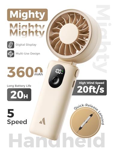 Aecooly Portable Handheld Fan 20H Battery Life 5-Speed USB Rechargeable