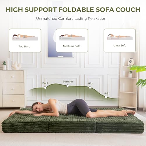 6-Inch Tri-Fold Floor Sofa Bed, Portable Faux Fur Folding Mattress, Twin