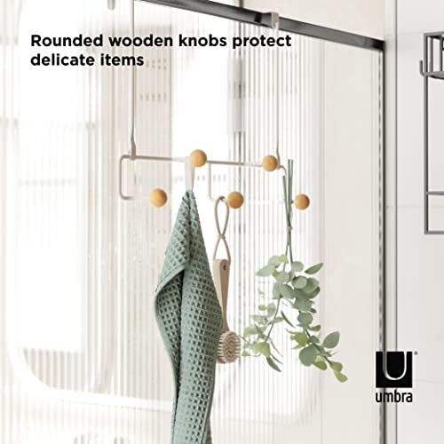 Umbra Estique Over The Door Coat Rack & Multi-Use Organizer, For Coats, Bags, Hats & More, Small, White/Natural