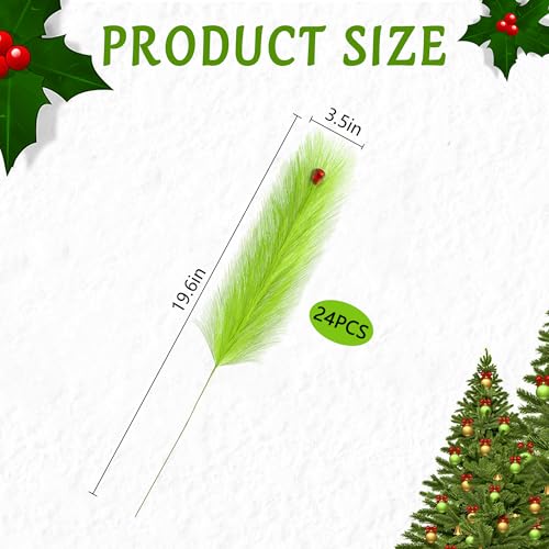 24pc Lime Green Furry Picks with Red Berry Decor - 19.6'' Xmas Tree Topper Stems