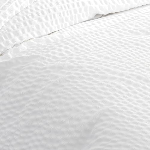 Jacquard Geometric 3-Piece Queen Duvet Cover Set with Pillow Shams - White