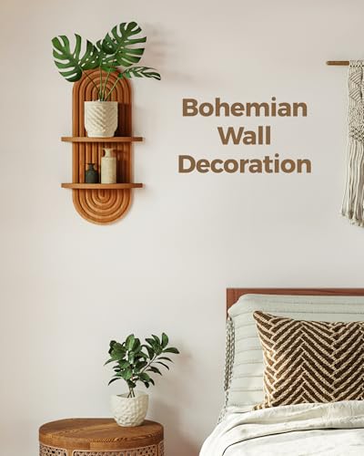 2-Tier Arched Wooden Floating Wall Shelf for Plants Boho Decor