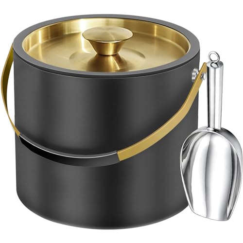 Insulated Stainless Steel Ice Bucket with Lid & Scoop, 3.2L (Black)