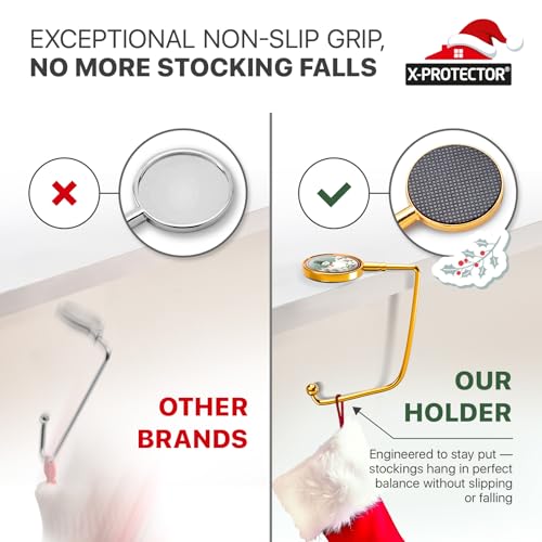 Non-Slip Christmas Stocking Holders for Mantel - Set of 6 Gold Hangers
