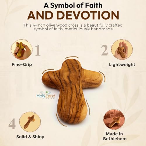4-Inch Handcrafted Olive Wood Comfort Cross with Velvet Bag & Prayer Card