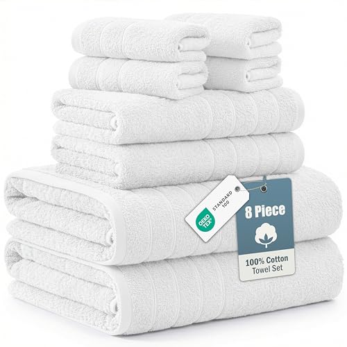 8-Piece Cotton Bath Towel Set - Absorbent, Quick-Dry Terry Towels for Bathroom