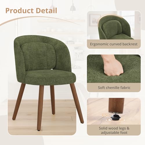 Upholstered Dining Chairs Set of 4, Modern Green Linen Kitchen Chairs