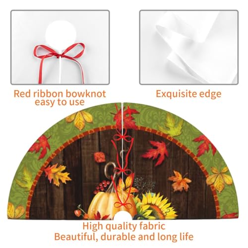 Fall Maple Leaf Christmas Tree Skirt - 30 Inch Soft Plush Holiday Mat