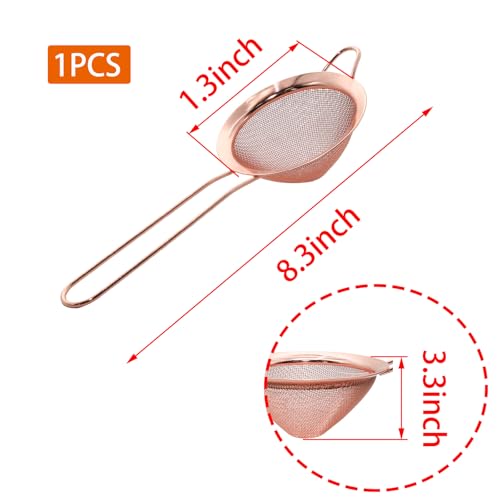 WOLVINA Rose Gold Fine Mesh Strainer - 304 Stainless Steel Handheld Kitchen Filter for Tea & Cocktails