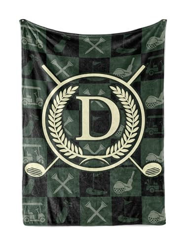 Huglanket Personalized Golf Gift Blanket with Initial D - 60x80 Flannel Plush Throw for Men