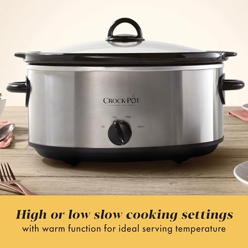 7-Quart Manual Slow Cooker with Removable Stoneware Insert, Stainless Steel