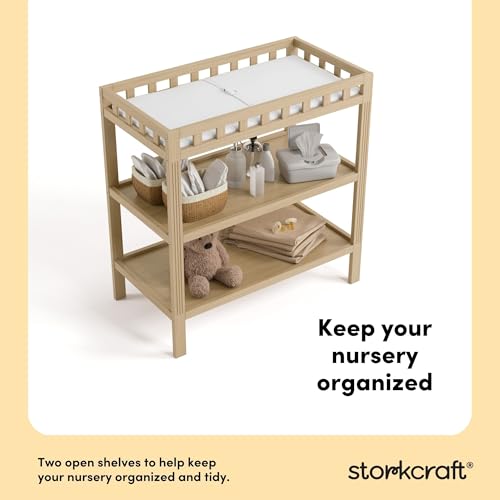 Morningside Baby Changing Table with Storage Shelves and Pad - Driftwood