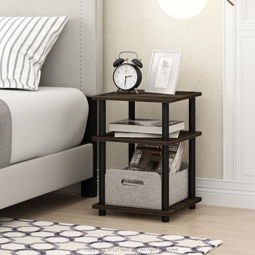 Furinno TURN-N-TUBE Side Table, 3-Tier End Table, Open Shelves Nightstand, Night Stand, Bedside Table, Easy Assembly, for Living Room, Bedroom, Columbia Walnut
