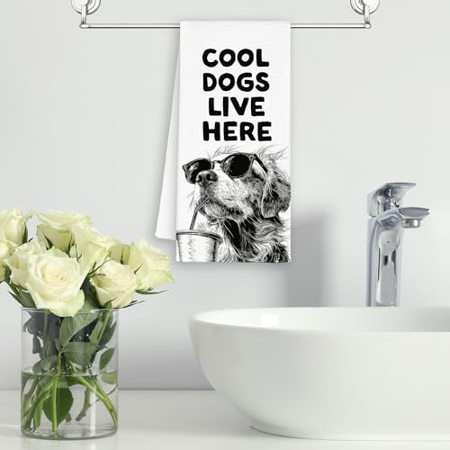 Dimurela Golden Retriever Kitchen Towels - Funny Dog Dish Hand Towel Gift
