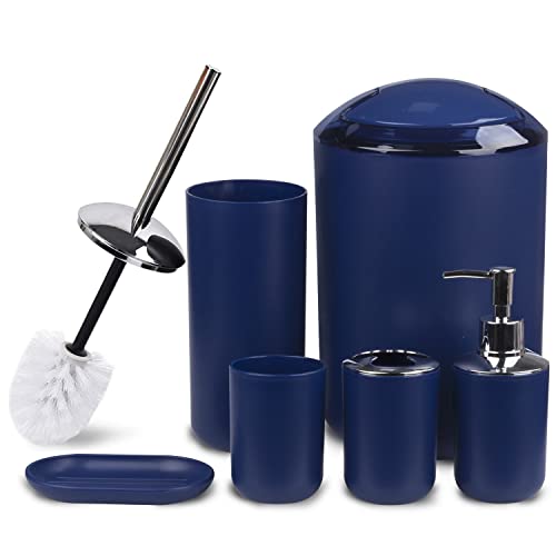 6-Piece Bathroom Accessory Set in Royal Blue, Durable Plastic Bath Ensemble