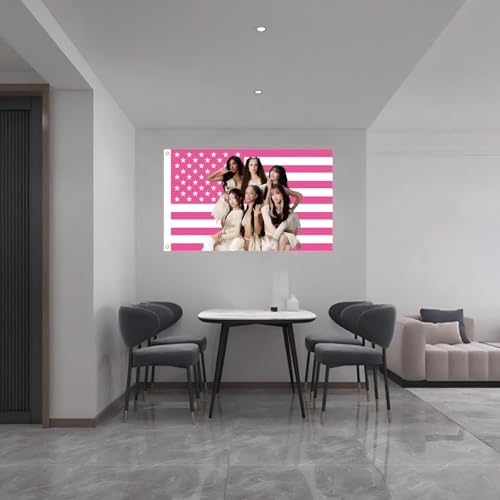 Katseye Pink American Flag Tapestry, 3x5 FT Polyester Wall Hanging