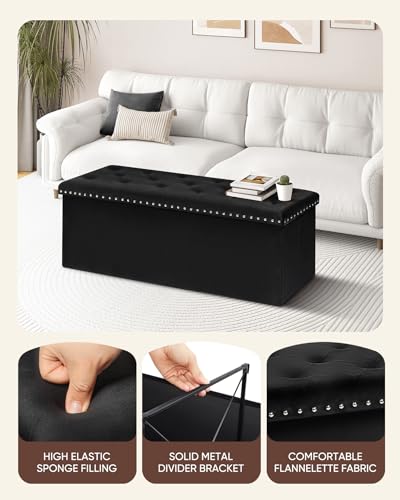 43-Inch Velvet Storage Ottoman Bench, Tufted Foldable Footstool with 140L