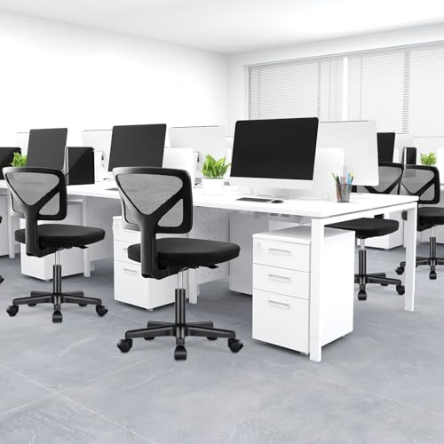 Armless Mesh Office Chair, Ergonomic Adjustable Rolling Computer Desk Chair